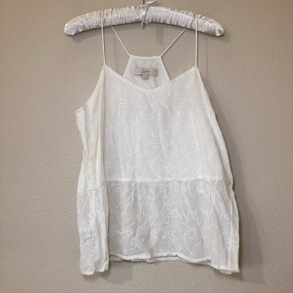 Ann Taylor Loft White Embroidered Peplum Thank Size Small Racerback - Picture 2 of 8